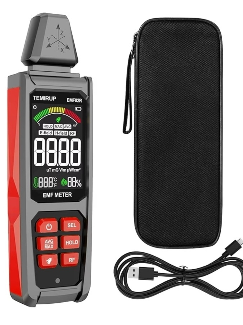 5-in-1 EMF Detector - Handheld Meter‎ for Radiation, Wifi, Temp & Humidity NEW